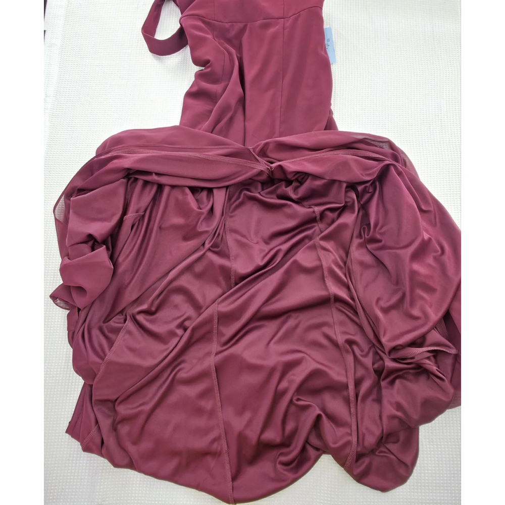 Formal Evening Gown DB Studio Wine Long Dress Women 2 Chiffon Lace-Up Back NWT - Picture 11 of 14